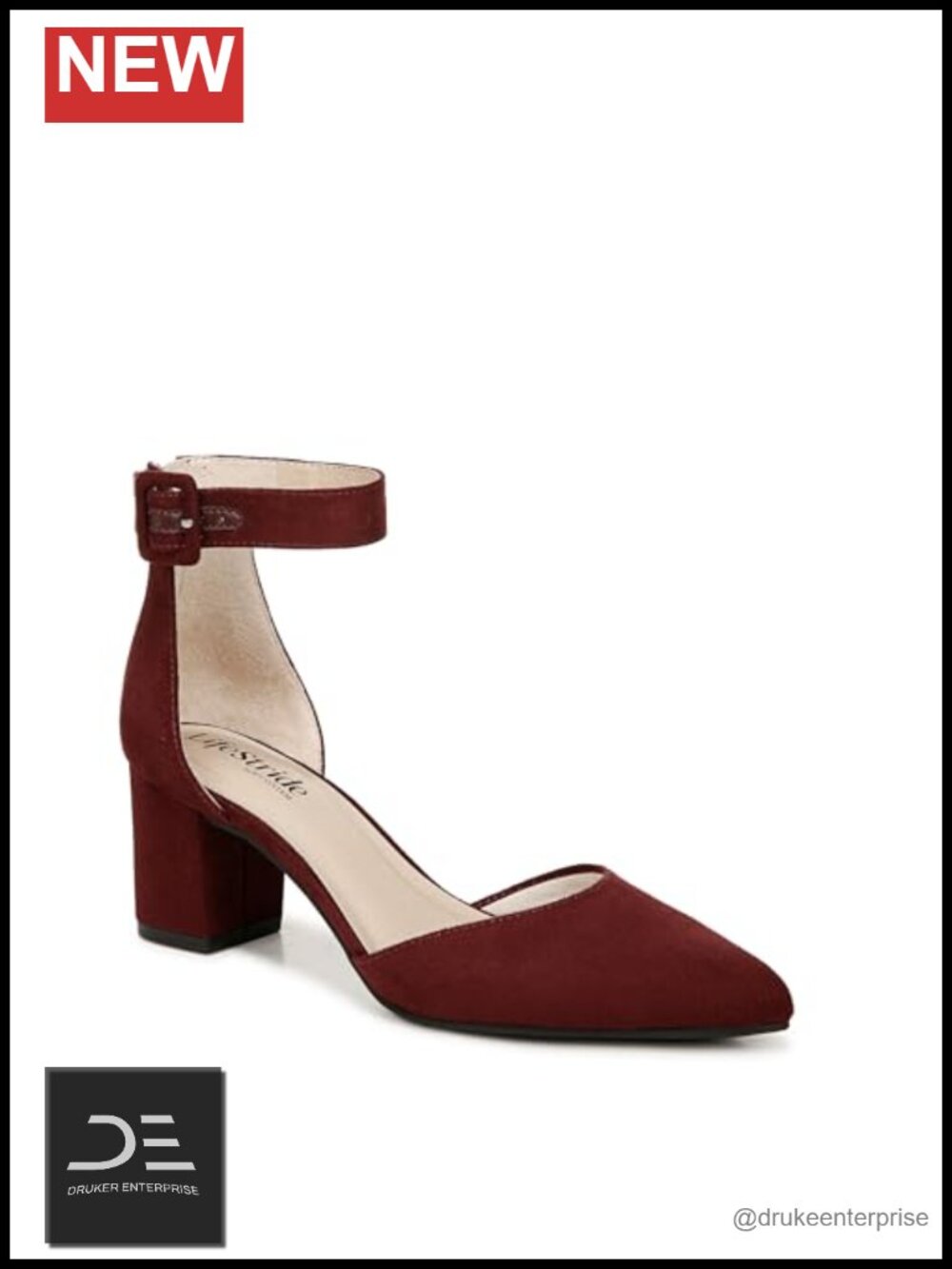 LifeStride Womens Pumps Heels Almond Toe Ankle Strap Comfort